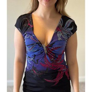 Roberto Cavalli Vintage Top in Cobalt Blue Pattern, Size 48 (12-14)